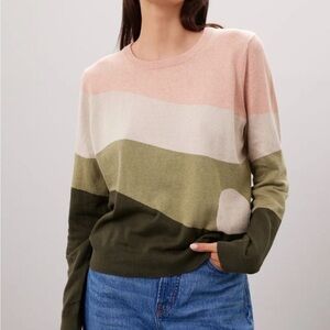 Marine Layer Scenic Sunset Pink, Cream & Olive Colorblock Crewneck Sweater Sz XL